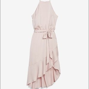 Express High Neck Asymmetrical Fit And Flare Dress